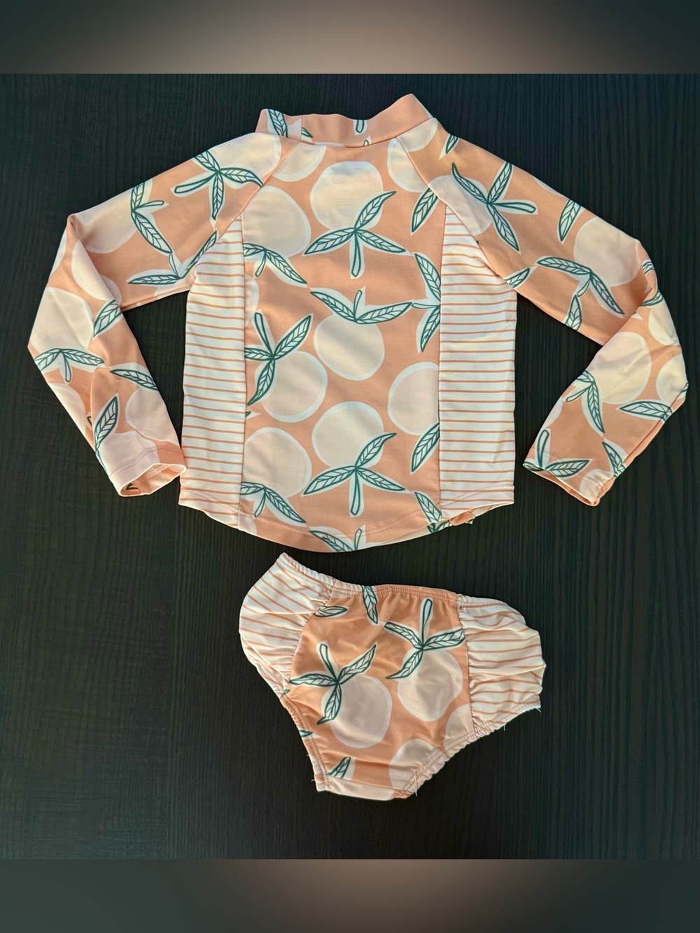 Jessica Simpson Peach Floral Long-Sleeve Rashguard Two-Piece Swim Set - Picture 6 of 6
